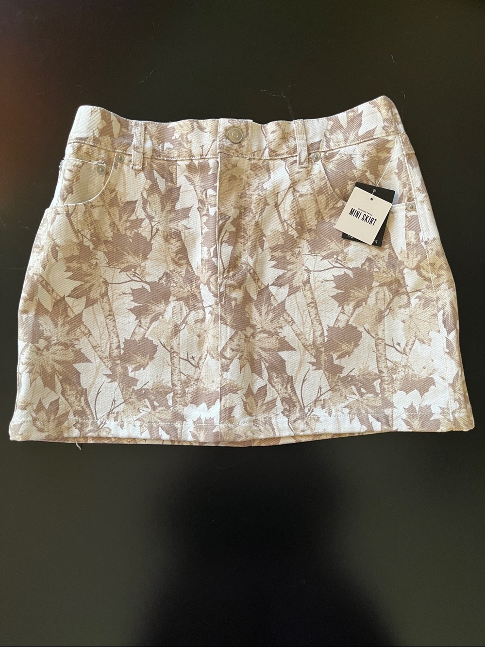 No Comment Women’s Casual Cotton Twill Mini Skirt Size M leaf camouflage print L